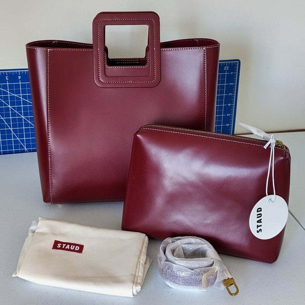 NWT* STAUD leather Shirley tote w/ dust bag & removable inner pouch - Raspberry